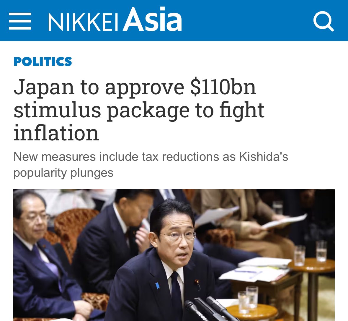 BitcoinNewsCom's tweet image. NEW: Facing a catastrophic 33% approval rating, 🇯🇵 Japanese Prime Minister Kishida plans to cut taxes and extend subsidies on electricity and gas as food inflation jumps 8.8% in September 👀😮