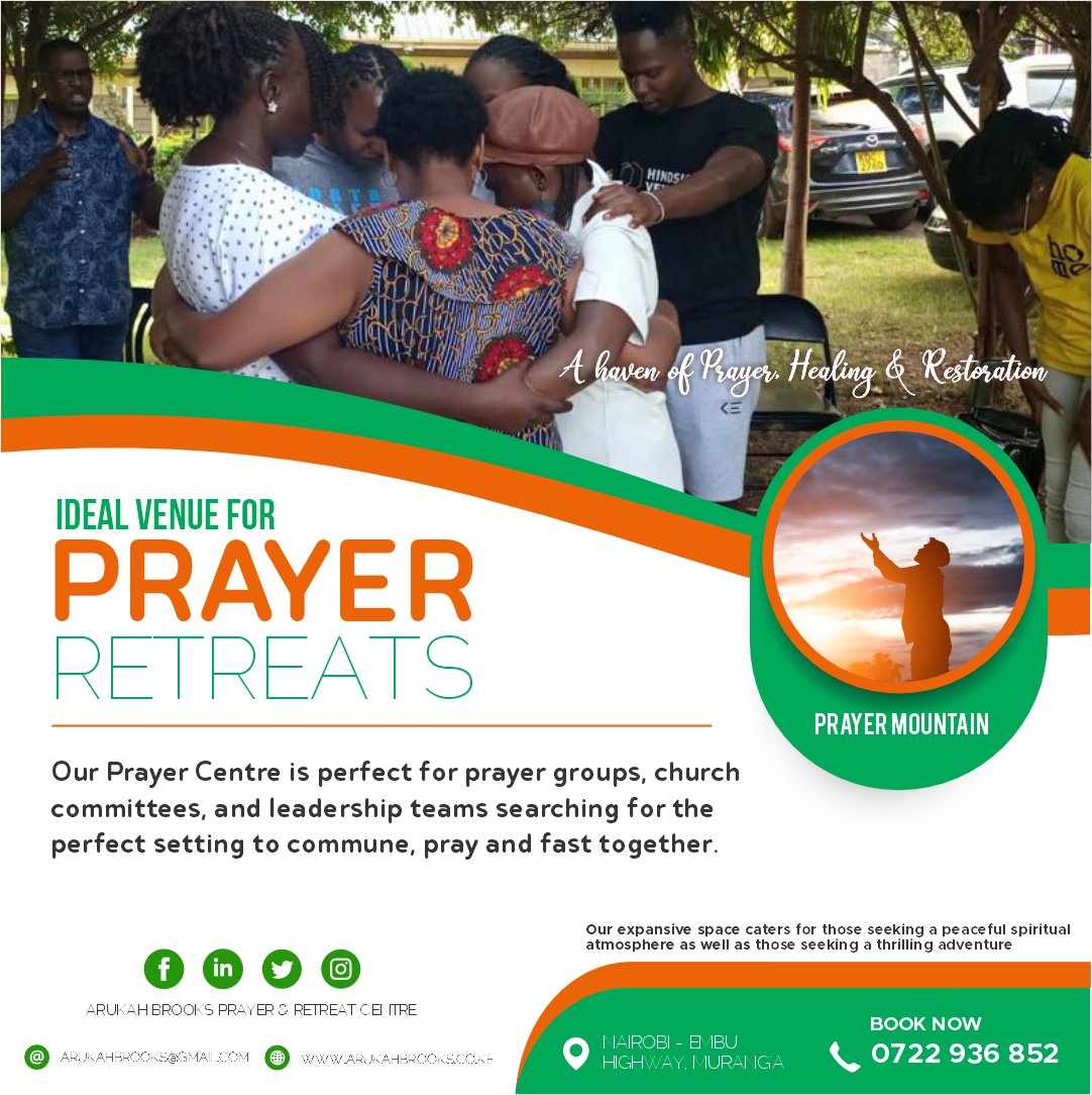 Arukah Brooks is more than just a place to stay; it is a place to connect with God and with each other. It is an ideal quiet and serene environment for prayer groups, church committees, and leadership teams. Call us on 0722 936 852. 
#ChurchGroups #PrayerRetreat #PrayerMountain