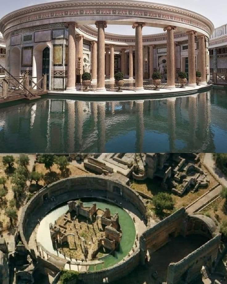 SireGoupil's tweet image. Reconstitution du théâtre maritime de la villa d'Hadrien à Tivoli. Ce lieu isolé du reste du palais servait de sanctuaire à l'empereur