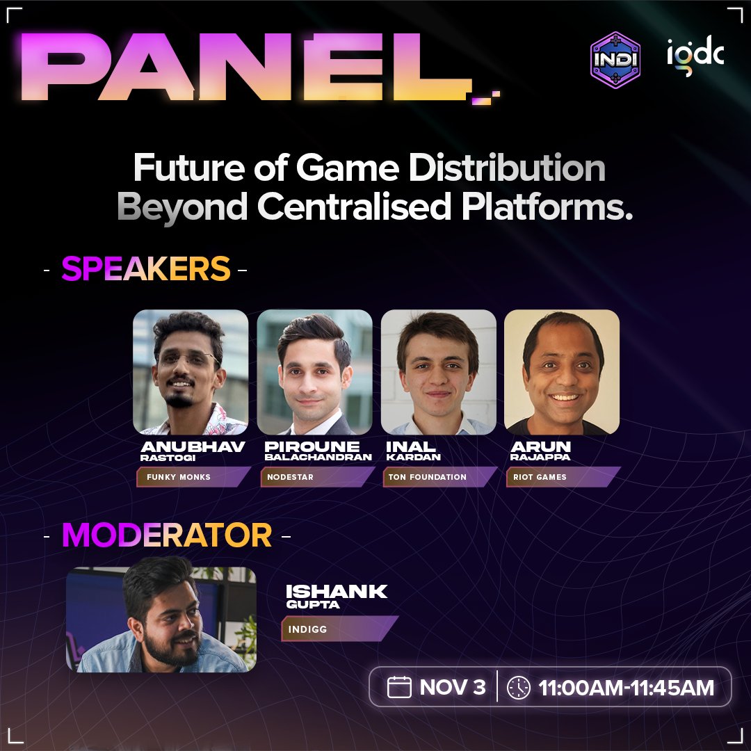KGeN Community (@kgen_community) on Twitter photo <a href="/theindiagdc/">IndiaGDC</a> In our first panel, we'll be talking about the Future of Game Distribution Beyond Centralised Platforms with <a href="/ishank20/">Ishank Gupta</a> from our Elder Council as the moderator!
<a href="/0xtheragingmonk/">Anubhav Rastogi</a>, Piroune Balachandran, <a href="/ikardanoff/">Inal Kardan</a>, and Arun Rajappa will be joining us as speakers! <a href="/theindiagdc/">IndiaGDC</a> In our first panel, we'll be talking about the Future of Game Distribution Beyond Centralised Platforms with <a href="/ishank20/">Ishank Gupta</a> from our Elder Council as the moderator!
<a href="/0xtheragingmonk/">Anubhav Rastogi</a>, Piroune Balachandran, <a href="/ikardanoff/">Inal Kardan</a>, and Arun Rajappa will be joining us as speakers!