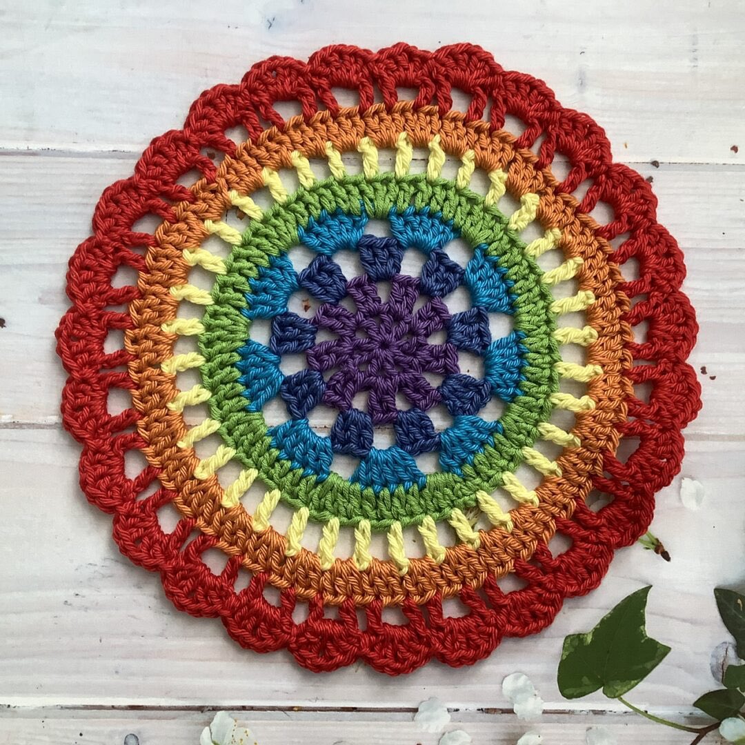 Such beautiful colours in this Crochet Rainbow Mandala Table Mat. Handmade by <a href="/rainbowsnmore63/">Gill Wootton</a> thebritishcrafthouse.co.uk/product/croche… #mandala #rainbow #tbchboosters #EarlyBiz