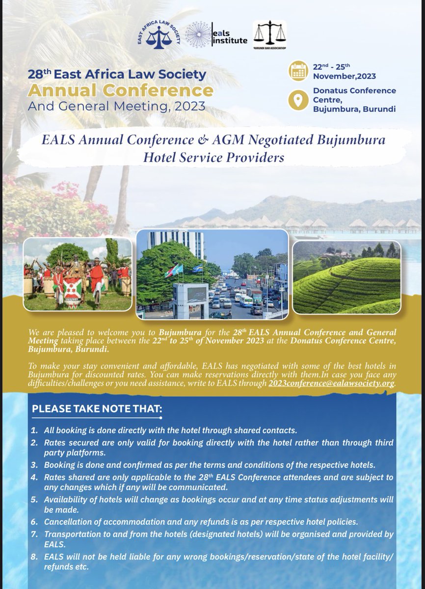 Get ready for an amazing time at the 28th EALS Annual Conference and General Meeting in Bujumbura, Burundi! Find your ideal hotel and experience the warm hospitality of Bujumbura while attending this prestigious event. Check it out now 👇👇 bit.ly/EALSAC2023-Neg… #EALS2023