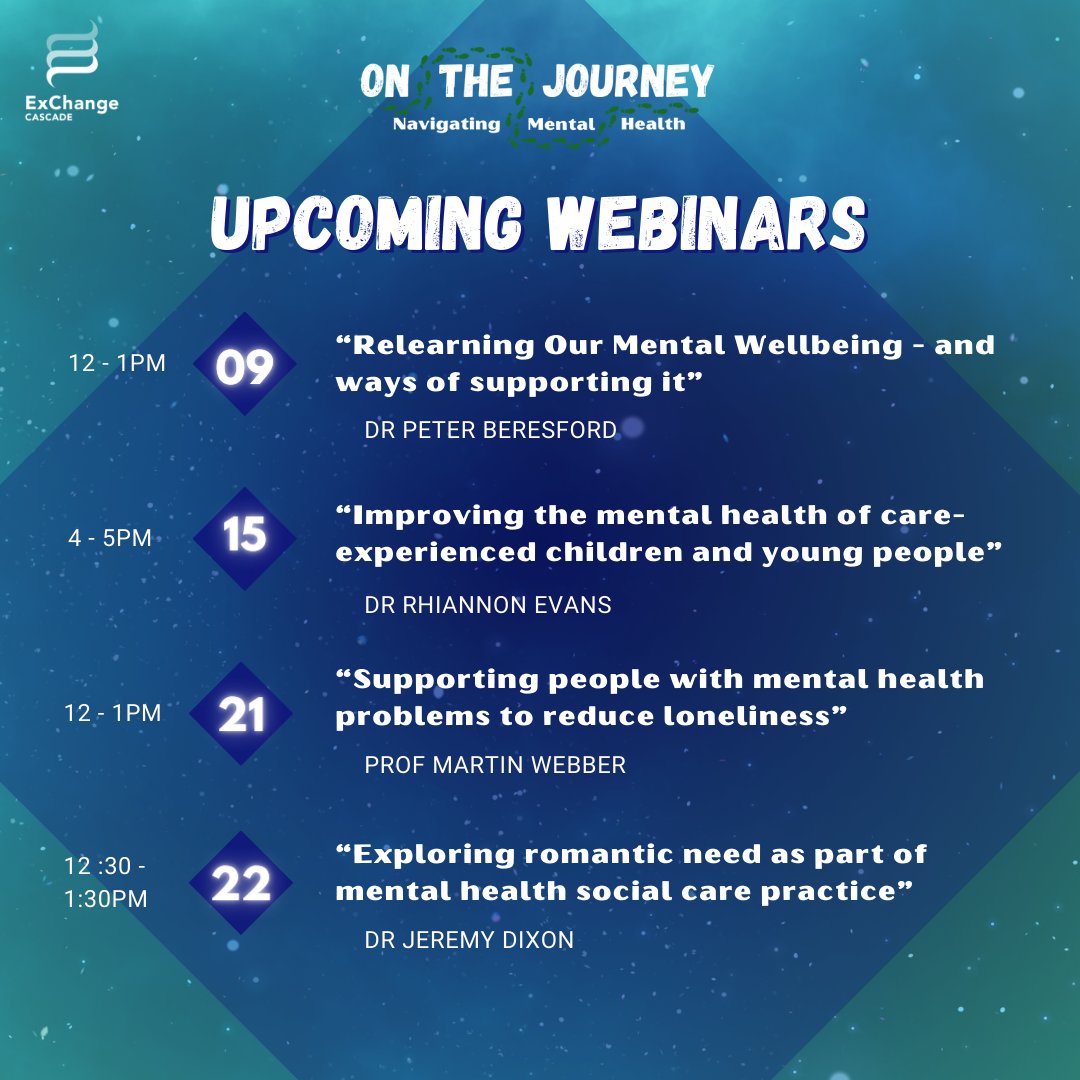 @ExChangeWales (@exchangewales) on Twitter photo Don't miss out!
Sign up to our webinars with leading UK experts for our winter conference series 'On the Journey: Navigating Mental Health' 💙
Find out more on our conference page:
exchangewales.org/on-the-journey…
<a href="/ResearchWales/">Health and Care Research Wales</a>
#mentalhealth
#OnTheJourney
#researchwales Don't miss out!
Sign up to our webinars with leading UK experts for our winter conference series 'On the Journey: Navigating Mental Health' 💙
Find out more on our conference page:
exchangewales.org/on-the-journey…
<a href="/ResearchWales/">Health and Care Research Wales</a>
#mentalhealth
#OnTheJourney
#researchwales