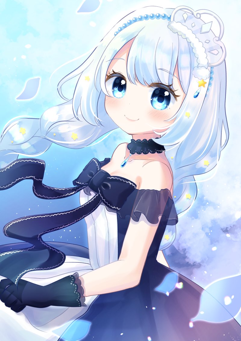 1girl dress solo blue eyes smile gloves braid  illustration images