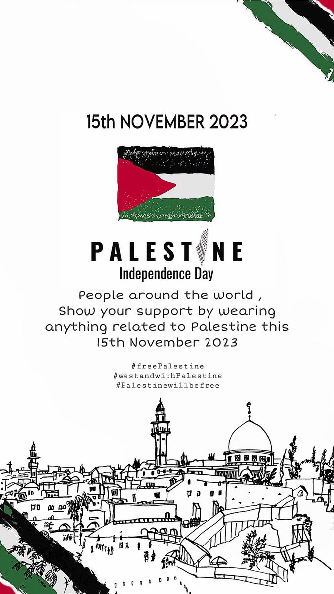 Dear All, In conjunction with the upcoming Independence day of Palestine, let us wear anything related to Palestine to show our solidarity and support towards them 🇵🇸. Hijab, Clothes, Flag, Pin, Headbands and just about anything. Let’s spread this ! #FreePalestine