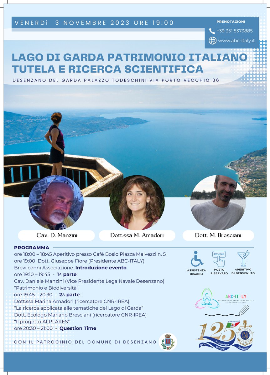 CnrIrea's tweet photo. ๐
Venerdรฌ 3 ore 19 vi aspettiamo a Desenzano! Una serata insieme ai nostri ricercatori #IREA per parlare dei progetti di ricerca avviati sul #LagoDiGarda davanti a un aperitivo ๐ธ nella splendida cornice di Palazzo Todeschini.
Info e prenotazioni ๐
https://t.co/ptB6FhVZrh https://t.co/35cAR5UAfv