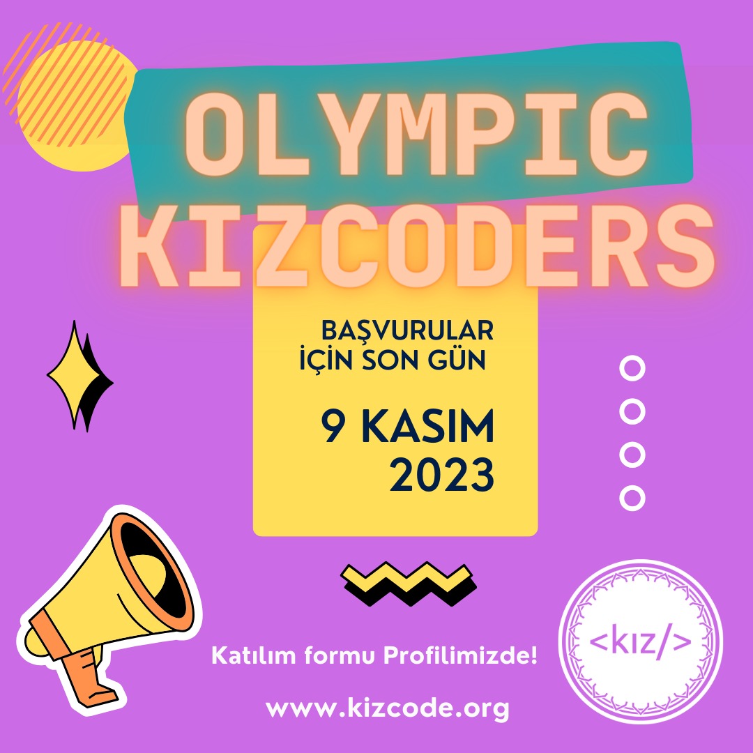 kizcode's tweet image. 🥇📢Hadi başlıyoruz!
 
Olympic KizCoders için Yeni Eğitim Dönemi Başlıyor!
TÜBİTAK Ulusal Bilim Olimpiyatlarına Bilgisayar Dalında hazırlanmak isteyen lise öğrencilere yönelik ücretsiz eğitim &amp;amp; atölye programı yeni katılımcılarını bekliyor. 
📌Detaylı bilgi &amp;amp; başvuru profilimizde