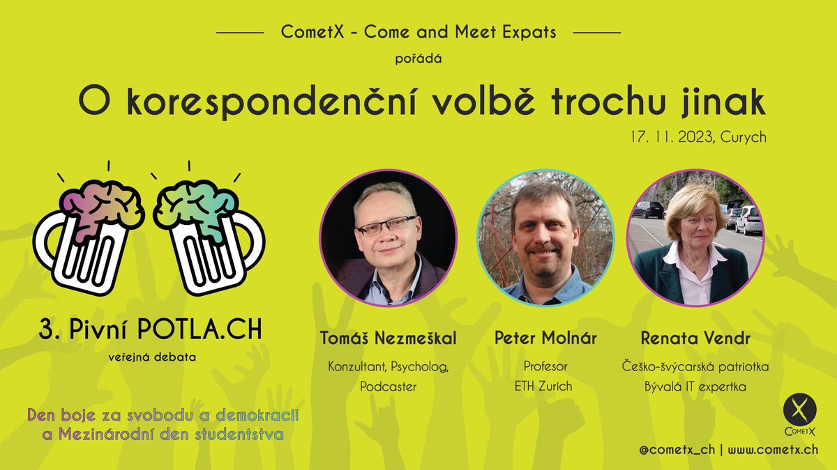 cometx_ch's tweet photo. Tak co říkate na náš sestavu pro nadcházející a už TŘETÍ Pivní POTLACH 🤩? Taky vás stejně jako naše skvělé hosty tohle slovo #potlach mate a nebo ho znáte? 

Úžasnými hosty jsou:

🟢 Renata Vendr
⚫️ Peter Molnár
🟢 Tomáš Nezmeškal

Registrace: https://t.co/TUulDat8VN https://t.co/7Rg6DB0Yu1