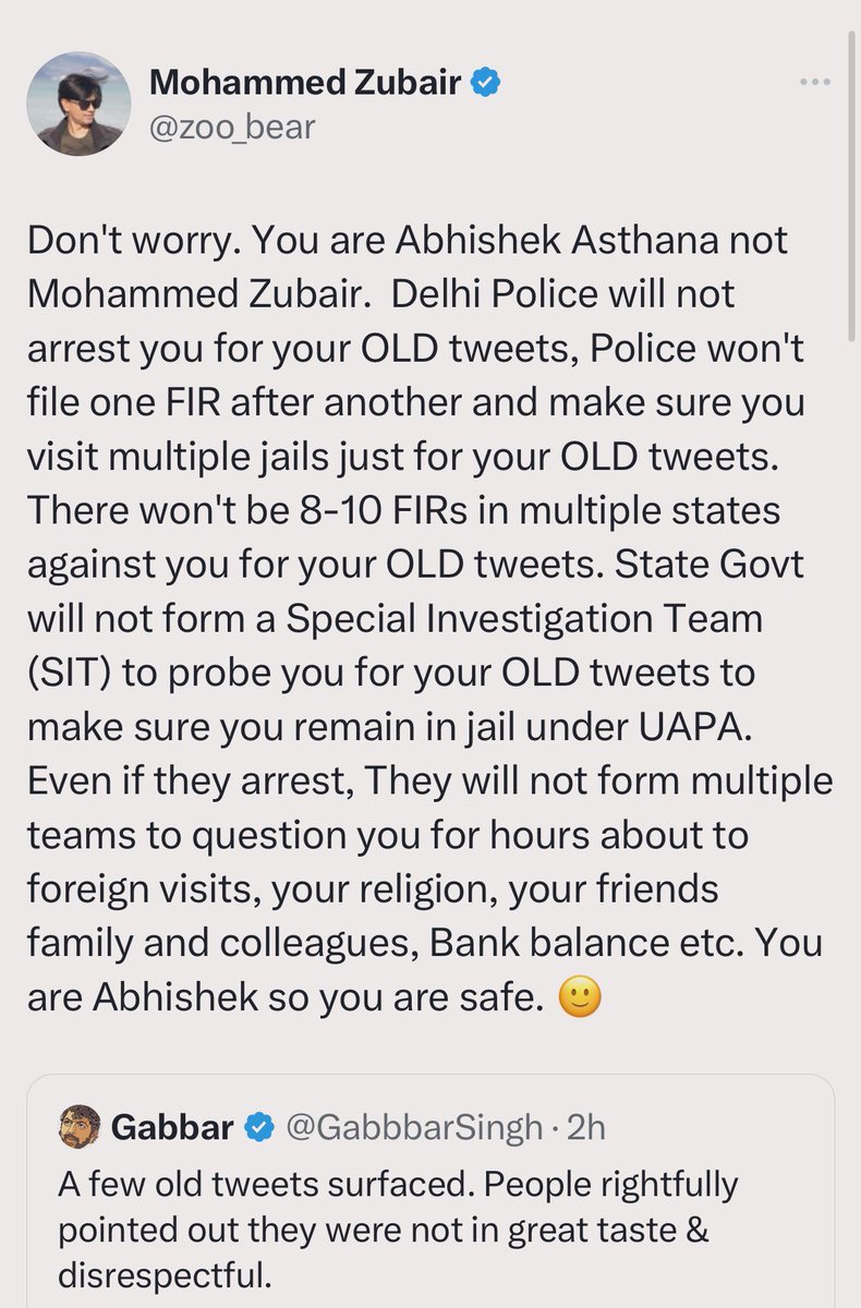 swati_gs's tweet photo. What a pathetic attempt at crying religious persecution by @zoo_bear after sending zombie mobs after a woman politician demanding her beheading

Multiple people, all Hindus, have been killed at the hands of those zombies on streets, and the woman went into hiding for months. If Abhishek had made those comments against Zubair’s religious figures instead of his own, he would have met with the same fate, and Zubair would have happily rendered his services to make that happen  

Wonder what kind of utters idiots are falling for this vile attempt at playing victim