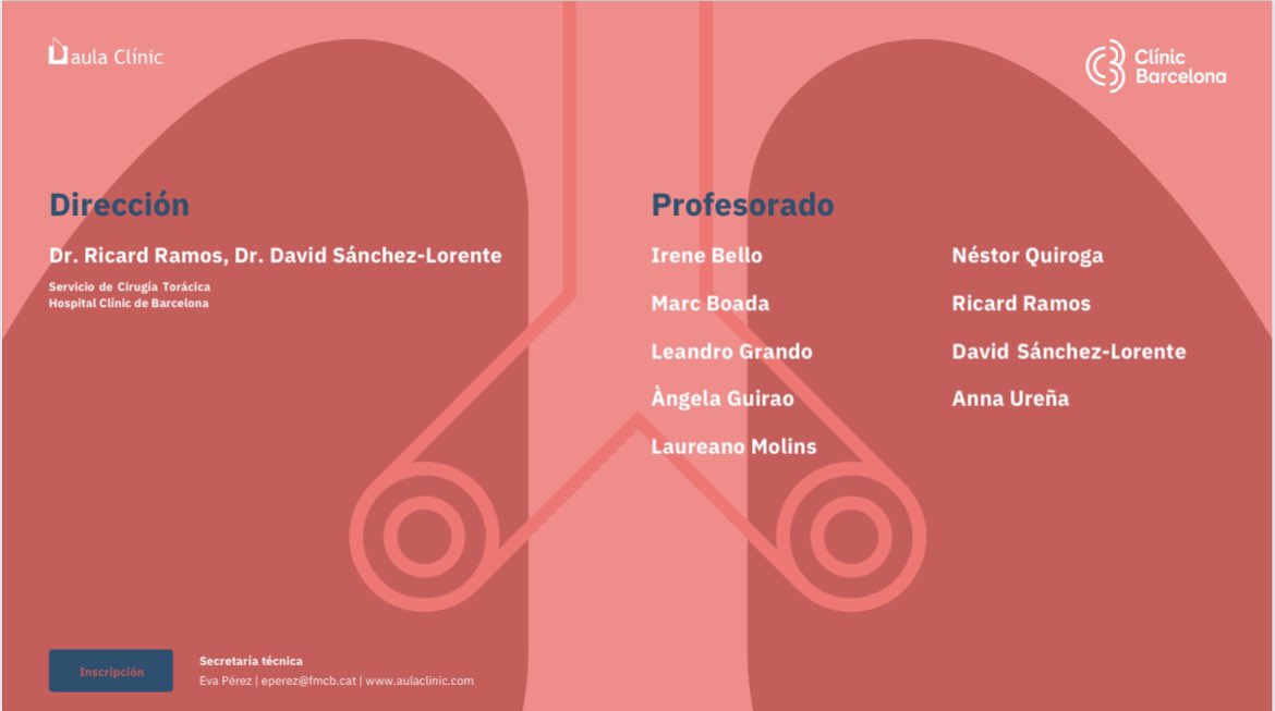 Thoracic Surgery Hospital Clinic (@thorsurghclinic) on Twitter photo Próximo curso de vía aérea. ⏰29-30 de nov <a href="/SECTtoracica/">SECT</a> <a href="/sectoracica/">sectoracica-aec</a> <a href="/gect_separ/">GECT_SEPAR</a> @ToracicaCat
Inscripciones:
aulaclinic.com/cursos/view.ph… Próximo curso de vía aérea. ⏰29-30 de nov <a href="/SECTtoracica/">SECT</a> <a href="/sectoracica/">sectoracica-aec</a> <a href="/gect_separ/">GECT_SEPAR</a> @ToracicaCat
Inscripciones:
aulaclinic.com/cursos/view.ph…