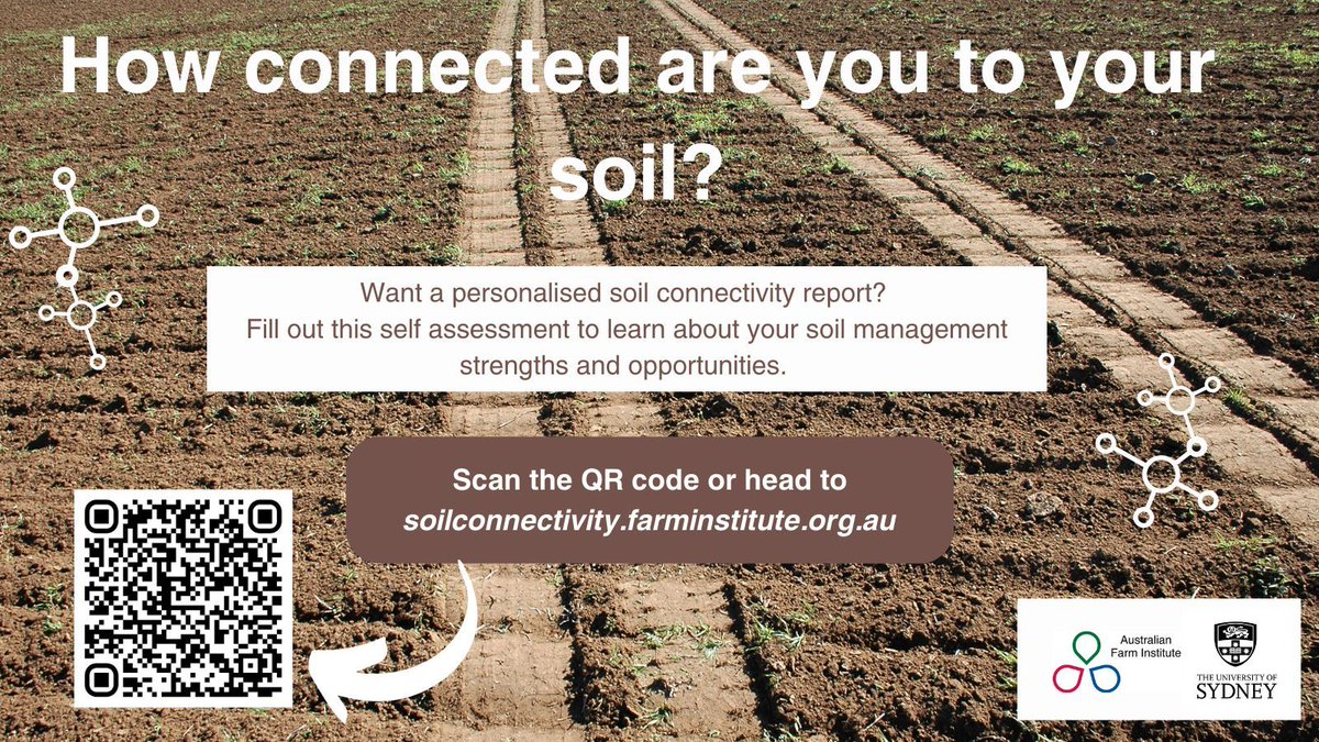 AustFarmInstitu's tweet photo. Calling #AusAg! Do you know your soil management strengths &amp; opportunities? Complete this short self-assessment to receive a personalised report on your soil connectivity + help inform research being conducted by AFI &amp; @SiaSydney - https://t.co/kf0h7g0Bkv @agchatoz https://t.co/MrwedYKN4b