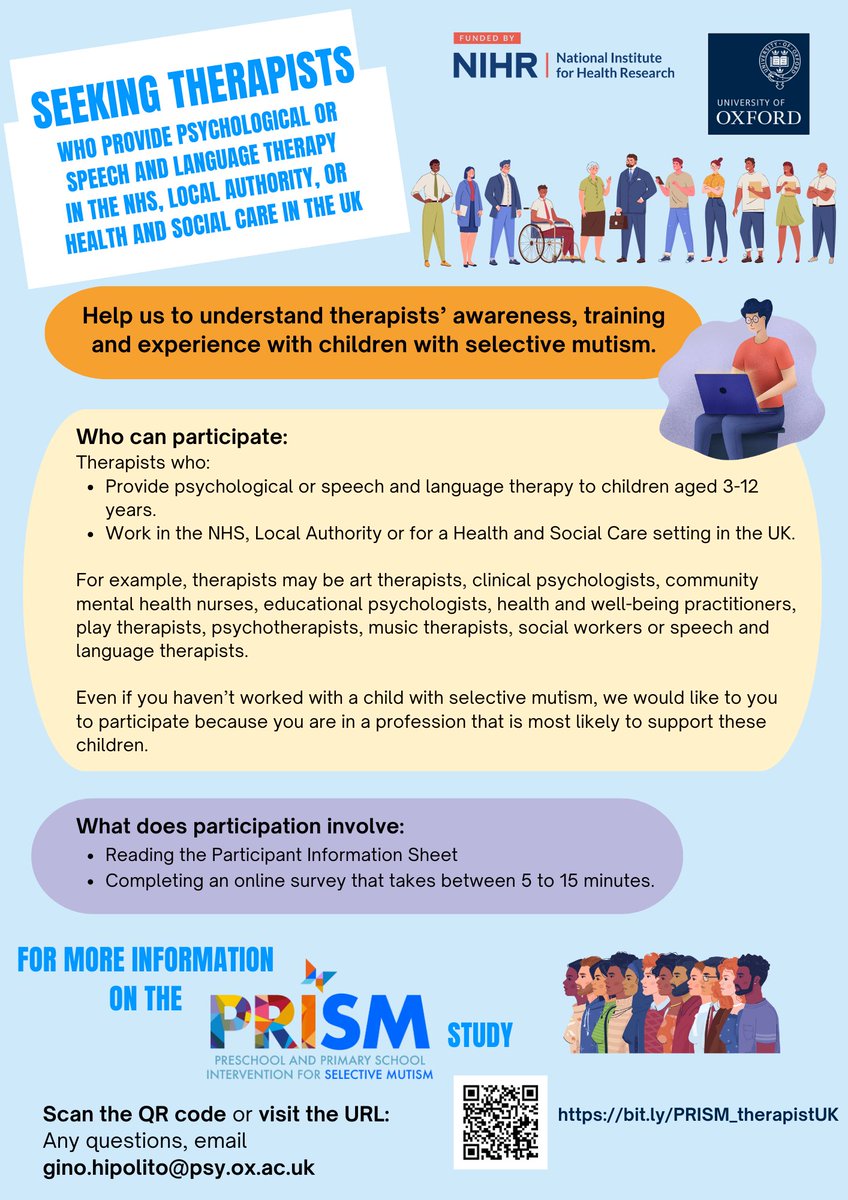 📢#Therapists who provide psychological or speech & language therapy for children in the NHS, Local Authority or HSC setting in the UK!!! We need your help!!! 👇🏼👇🏼👇🏼 #CAMHS #NHS #anxiety #selectivemutism #TwitterEPs #SLT #Psychologists ⁦@Cathy_Creswell⁩ ⁦@vjoffe⁩