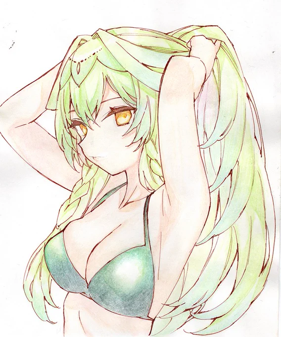 毛量多めだとポニーテールするの大変そうだから何かの手伝いが必要だと思います。#花騎士 #フラワーナイトガール 