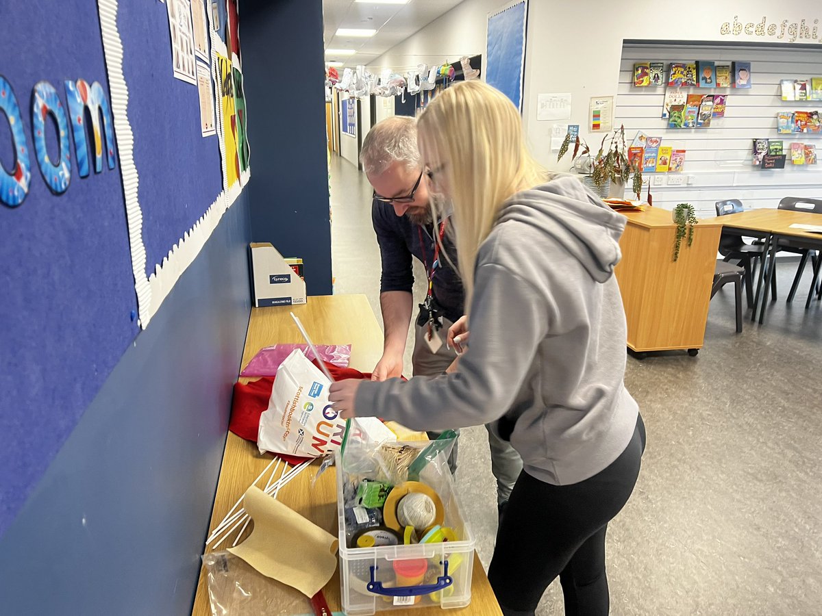 MissCEdu's tweet photo. All staff received CLPL on tinkering and how this develops playful pedagogy, IDL and Metaskills as part of our @ClydePrimary curriculum. Looking forward to seeing our new Tinkering Time boxes in use across the school #STEMGlasgow #Play #Metaskills #DYW https://t.co/pTOvw5PH5P