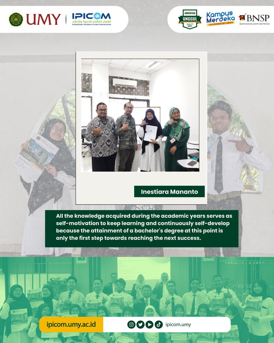Congratulation to the IPICOM Student who offically became as Social Bachelor.💯

Hope the knowledge can be useful for the future! Success where ever you go👏

#judiciary #yudisium #ipicom #kpiumy #umyogya #mahasiswa