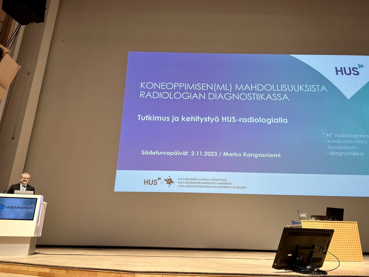 radiologit's tweet photo. Radiologian professori Marko Kangasniemi @HUS_fi pitää Carl Wegelius -luennon koneoppimisen mahdollisuuksista radiologiassa Sädeturvapäivillä https://t.co/WlyHN3x8OF