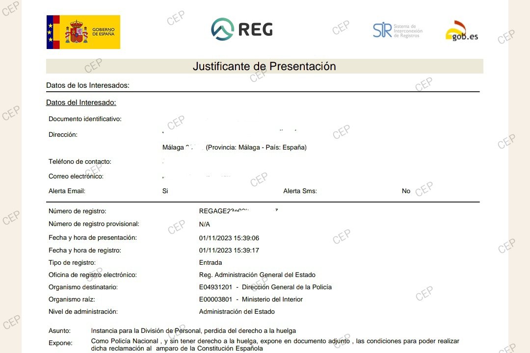 Cepoliciamalaga's tweet photo. Presentada reclamación instada por la Sria. Jurídica de la @cep_cepolicia #Malaga, para que la @info_dgp cuantifique  y retribuya la supresión del  DERECHO A LA HUELGA,derecho Constitucional arrebatado por una L.O
Esperemos que @interiorgob respete la Carta Magna 
#CEPtusindicato https://t.co/8YQI4RbquV