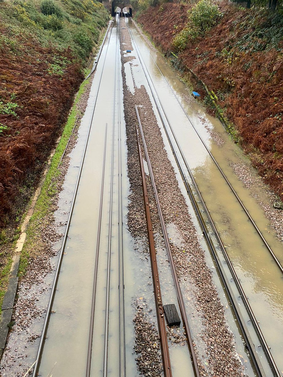 @SW_Help @GWRHelp 📷Here's how it is looking at Hinton Admiral on the South Western Main Line. @SW_Help are still currently able to run through here but services may be disrupted if the water level rises any further. For more info on disruption to @SW_Help please visit - southwesternrailway.com/plan-my-journey