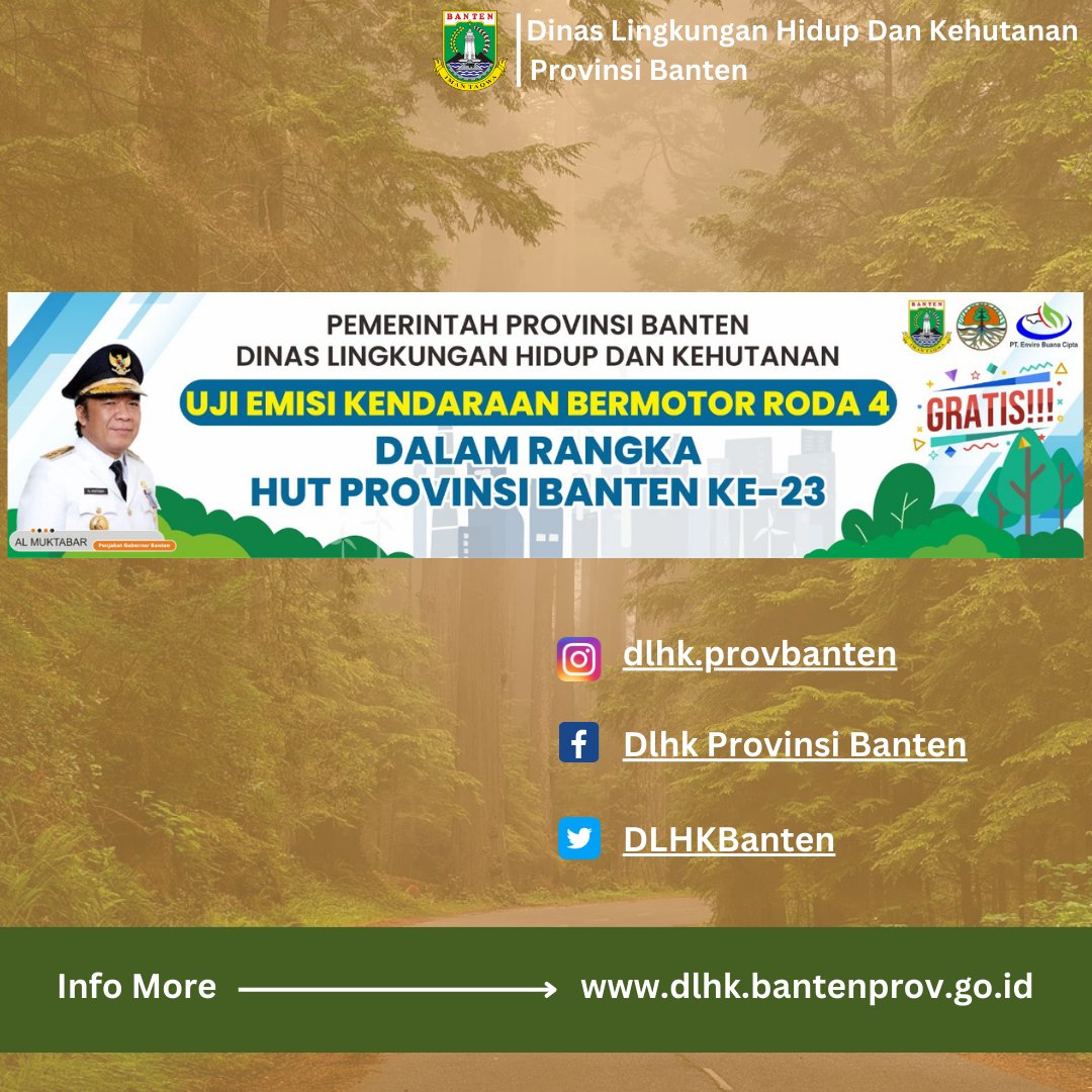 DLHKBanten's tweet photo. Halo teman-teman hijau..🙌

"UJI EMISI KENDARAAN"

Tanggal : 03 November 2023
Jam       : 08.00 - 11.30 WIB
Lokasi    : Alun-Alun KP3B

Catat tangga &amp; lokasi ya teman-teman..📱
Terima Kasih 🖐🖐🖐
.
.
.
#kualitasudara #kualitaslingkungan #kendaraan  #ujiemisi   #info #banten https://t.co/IJQJ1sVZAf