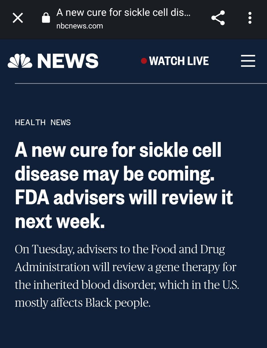 An update we are keenly following from the FDA.

Read more about it ➡️ nbcnews.com/health/health-…

#SickleCell #SickleCellAwareness #SickleCellFilm #SickleCellWarrior