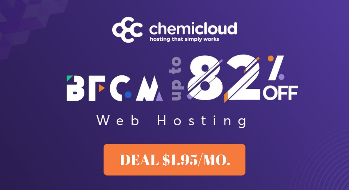 hostconnector's tweet image. ChemiCloud Black Friday Cyber Monday sale 2023 - Get 82% Off sitewide $1.95/mo. plus Free Domain.
👉bit.ly/3MnQZP

#BlackFridaySale  #BlackFridayDeals  #WebHosting #CyberMonday