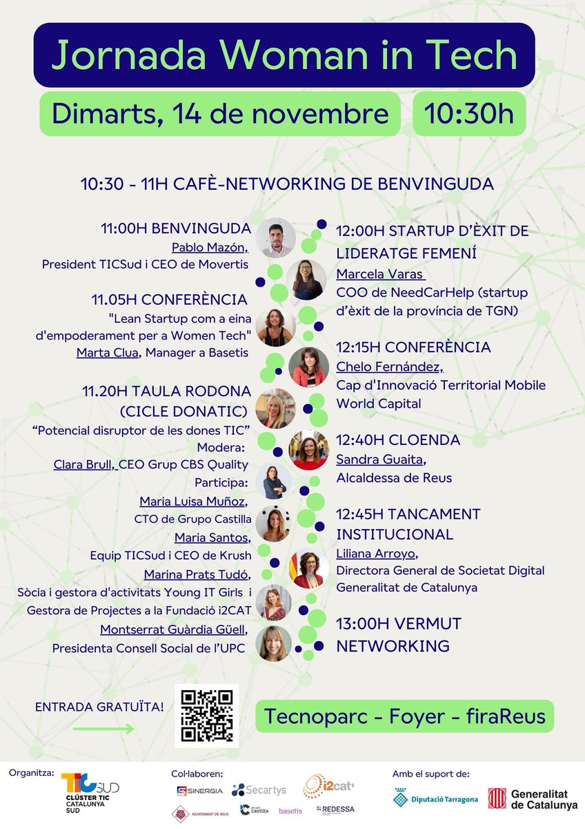 TICSud's tweet photo. 👩💻@MartaClua @Basetis
👩💻@clarabrull #GrupCBS
👩💻María Luisa Muñoz @GrupoCastilla
👩💻Maria Santos @TICSud
👩💻Marina Prats @i2CAT
👩💻@MGG_2012 @la_UPC
👩💻Marcela Varas #NeedCarHelp
👩💻Chelo Fernández @MWCapital
👩💻@sandrage76 @reus_cat
👩💻@Liliana_ArroyoM @empresacat
📲Inscripcions al QR! https://t.co/6hZtyNMFJ3