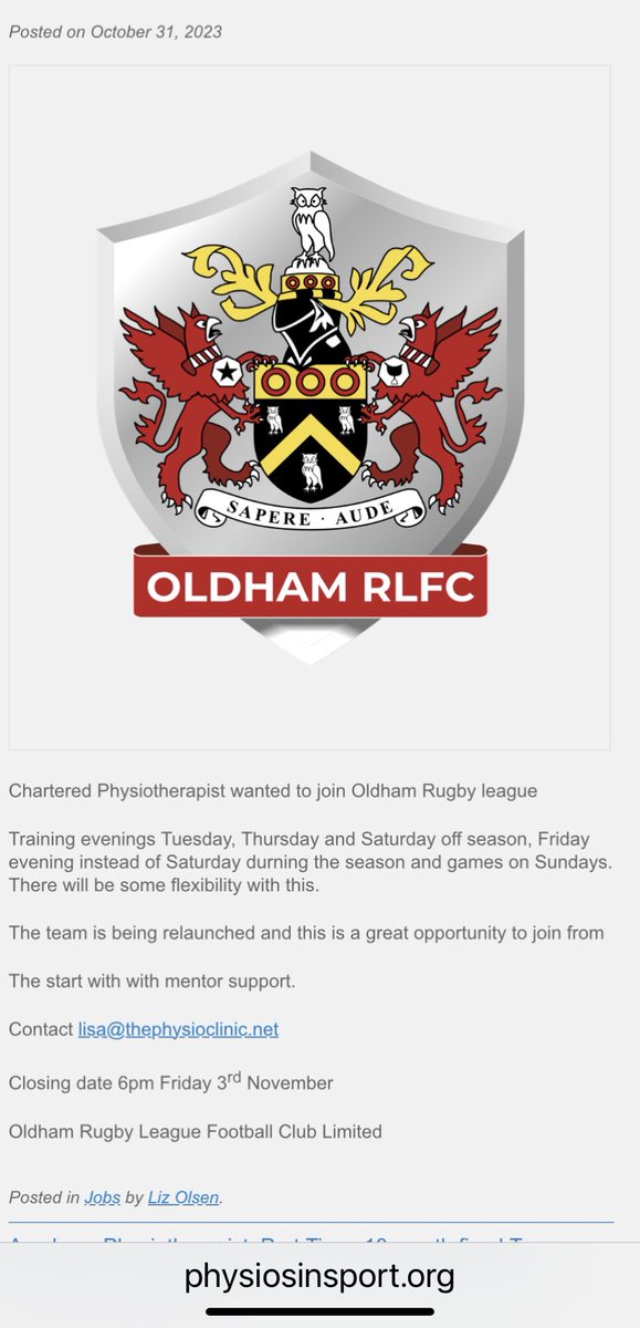 Exciting opportunity to be part of the new medical team @Roughyeds