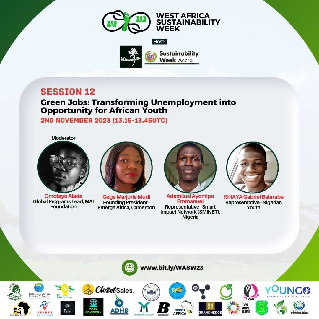 SmartImpactNet1's tweet photo. WEST AFRICA SUSTAINABILITY WEEK hosted by Mai foundation 

Today, the brand representative @aypres_mania will be speaking in a panel session for the SUSTAINABILITY WEEK PROGRAM in Session 12 where he'll be talking on
Green Jobs: Transforming Unemployment Into Opportunity For... https://t.co/ocXlsmdz5t