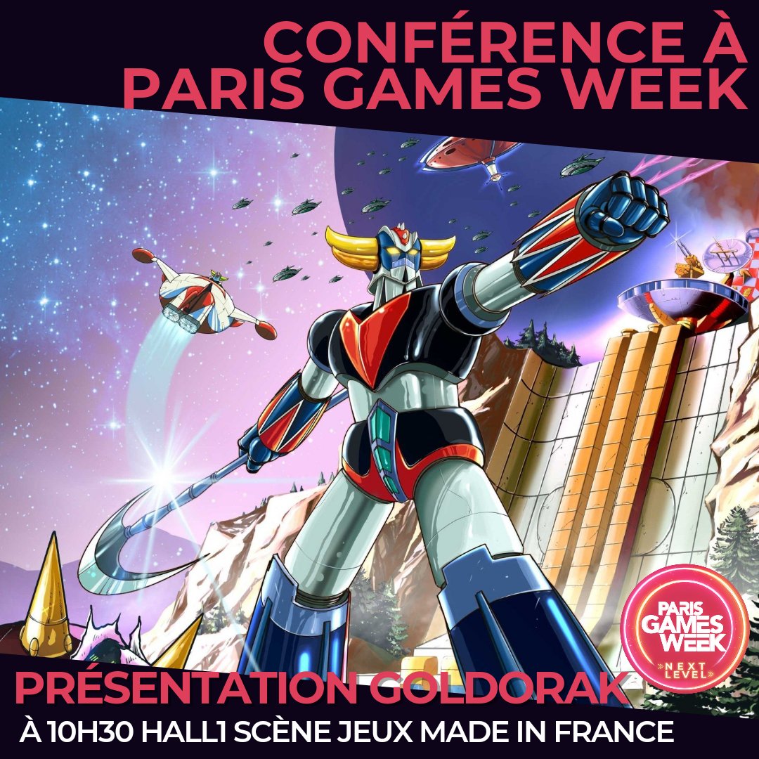 Microids_off's tweet photo. Deuxième jour à @ParisGamesWeek ! 🎮

On se retrouve à 10h30 Hall1 sur la scène @JeuxMadeinFR pour une présentation de Goldorak : Le Festin des Loups !

🤖 Le jeu est disponible en démo sur notre stand. #PGW #PGWRestart https://t.co/CN3hrehPUw