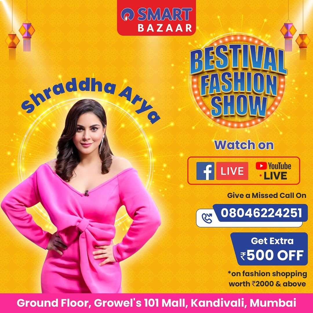 #Repost
Catch the television favorite #ShraddhaArya on 4th November at Growel's 101 Mall as she walks the ramp for SMART BAZAAR  Bestival Fashion Show Exclusively at Growel’s 101. <a href="/SMARTBazaarIn/">SMART Bazaar</a>

#growels101 #shraddhaarya #growels101mall #ilovekandivali #bestivalfashionshow