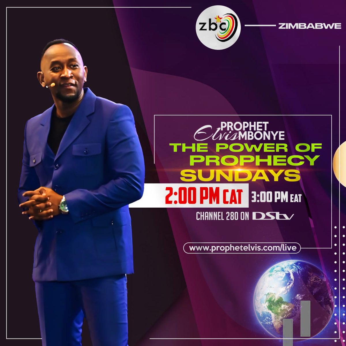 This Sunday November 05, 2023! Prophet Elvis Mbonye on ZBC Zimbabwe 02:00 pm Central African Time (CAT) or 3:00 pm East African Time (EAT)!! Live stream at prophetelvis.com/live #ProphetElvisMbonye