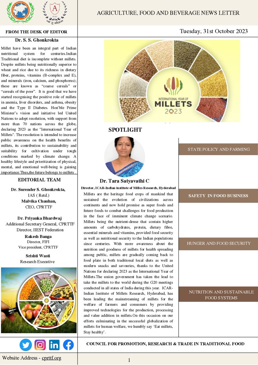 cprttf's tweet photo. Discover the ancient grains that are revolutionizing our plates! 🌾 Dive into the wholesome world of millets with our latest newsletter. Unearth the nutritional treasures and join us in promoting sustainable and traditional food choices. #Millets #HealthyEating https://t.co/2YUHAwGBma