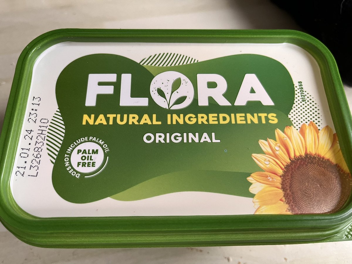 TheMoJo61's tweet photo. FLORA, what the HELL is this wallpaper paste masquerading as margarine doing in your packaging? It’s most certainly NOT “Original” as it’s absolutely nothing like the original, which was spreadable straight from the fridge and tasted lovely. This stuff is hard and tastes 🤢 https://t.co/Y5OP5hpHtu