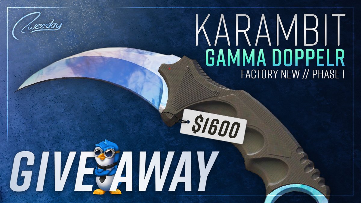 As every month, new month means a new Giveaway ❗️ ★ Karambit | Gamma Doppler (Phase 1 - FN) ~$1600 1) Follow Me + Retweet 2) Follow my Insta: twee.day/instagram Enter here 👉 twee.day/nov23 🙂
