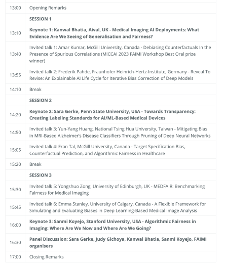 DrVeronikaCH's tweet photo. The schedule for our fully online #FAIMI #Fairness #MedicalImaging workshop is complete!

⏰ When: Mon, Nov 6, 2023, 13:00-17:00 UTC/GMT
✅ Registration and program: https://t.co/jhJ1ZdNshM https://t.co/jD7DcjDOh4