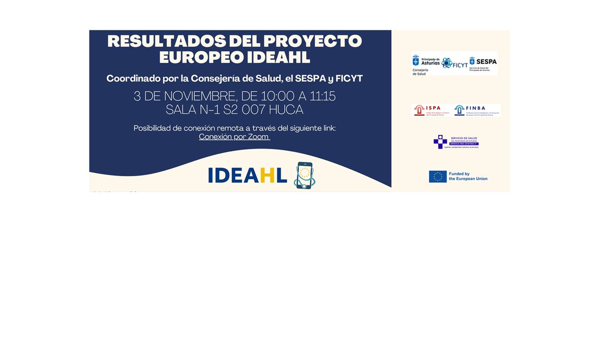 Mañana viernes 3 de noviembre, jornada organizada en colaboración con la FINBA-ISPA para presentar los resultados del proyecto europeo IDEAHL. @astursalud @IdeahlA @RMIT @RMITEurope @HUCA_Asturias @ideahlast ficyt.es/listas/detalle…