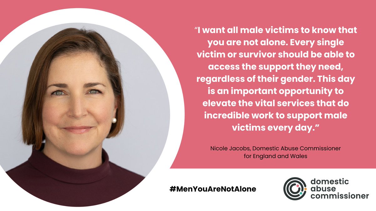 Today is Supporting Male Victims of Domestic Abuse Day. A day when organisations &amp; individuals come together to highlight the support that is out there &amp; encourage male victims to come forward to access the help they need. 

I want all male victims to know that #MenYouAreNotAlone