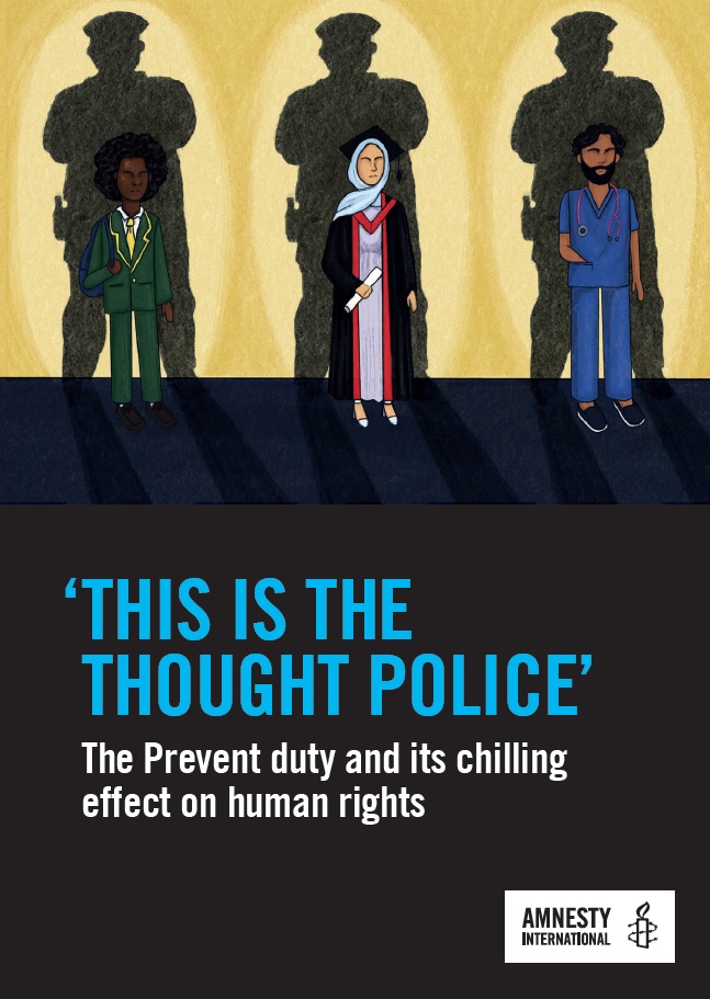 Major new report launched by @AmnestyUK today titled 'This is the thought police' : The Prevent Duty and its chilling effect on human rights. amnesty.org.uk/Prevent I'll break down some of the key findings below 🧵