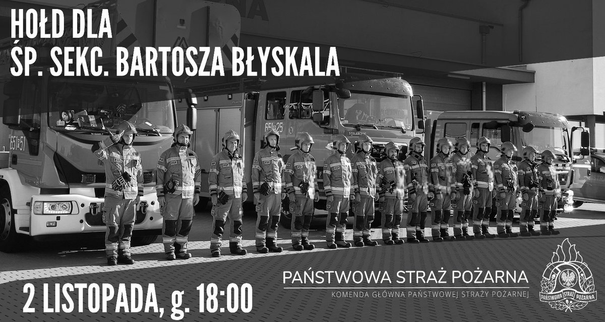 🕯️W czwartek 2 listopada o godz. 18 we wszystkich jednostkach #PSP i #OSP, włączmy sygnały świetlno-dźwiękowe i oddajmy hołd śp. sekc. Bartoszowi Błyskala strażakowi - nurkowi SGRWN <a href="/KM_PSP_GDANSK/">KM PSP w Gdańsku</a>, który zmarł w skutek wypadku podczas prowadzonych działań. Cześć Jego pamięci👨‍🚒🖤
