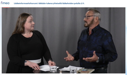 Lääkehoidon haasteista keskustelemassa @HanneleKirves @Psoriasisliitto ja Urpo Loukkola @Sydanliitto #lääkeinformaatiofoorumi Lääkehoidon kustannukset yksi iso haaste. Tiedon tarve ja lääkehoidon kokonaisuuden seuranta korostuu, kun käytössä on monia lääkkeitä #lääkityslista