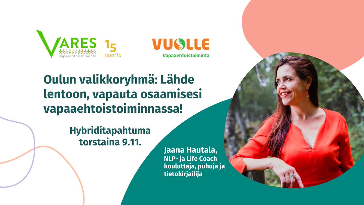 Lähde lentoon, vapauta osaamisesi #vapaaehtoistoiminta'ssa! 
Tervetuloa hybriditapahtumaan torstaina 9.11. Voit osallistua paikan päällä Oulussa tai etäyhteydellä. 
Lue lisää ja ilmoittaudu mukaan👉
kansalaisareena.fi/tapahtumat/oul…