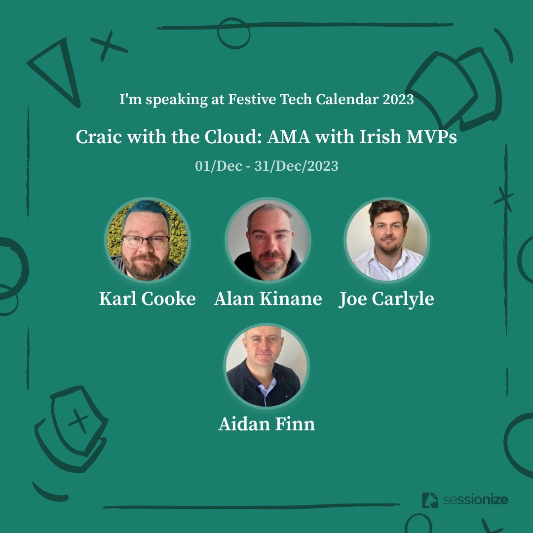 .@wedoAzure, @joe_elway, @azure_alan, and myself will be having some craic with the cloud. Hope you’ll join us for a festive themed AMA on #Azure! Not just networking this year! 🚀🚀🚀 #CloudFamily #MVPBuzz #FestiveTechCalendar