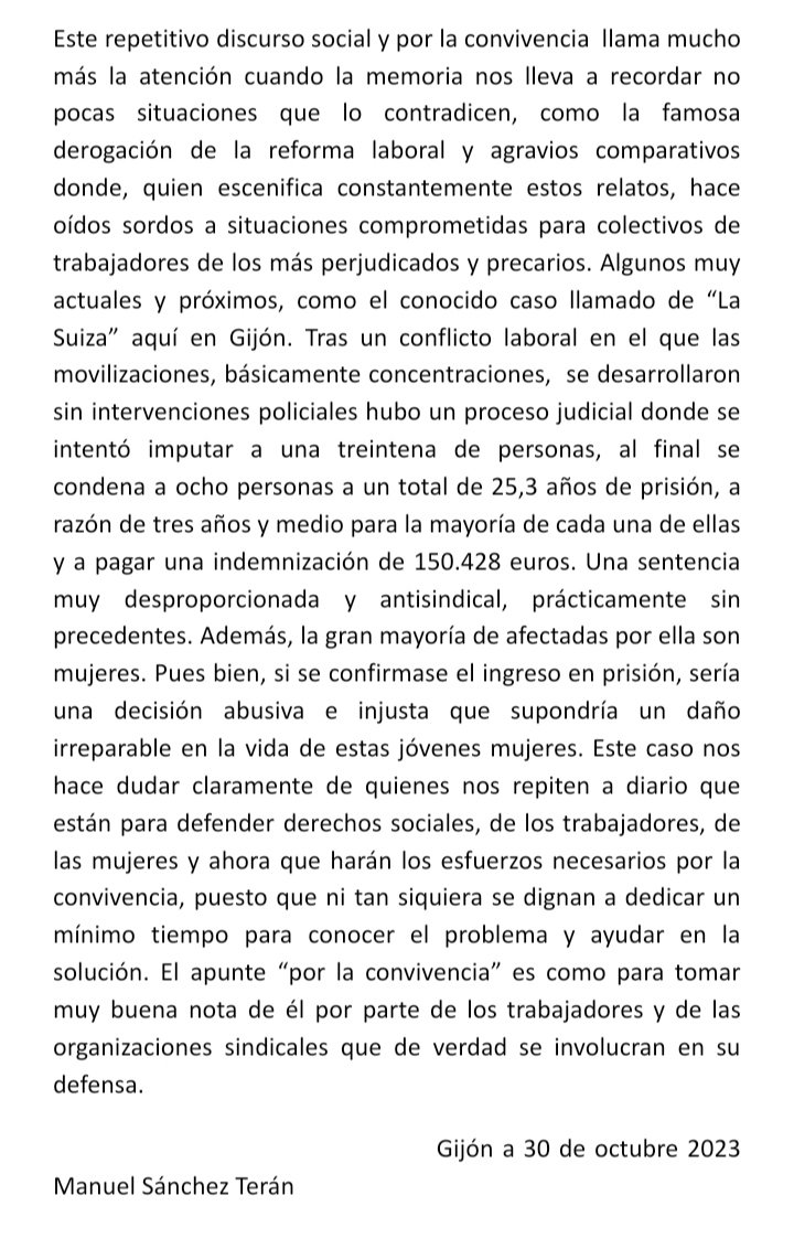 Artículo publicado en El Comercio por nuestro compañero Manuel Sánchez Terán donde hace una extensa referencia al caso ✊🏼🧡 #6DeLaSuiza #SOLIDARIDAD