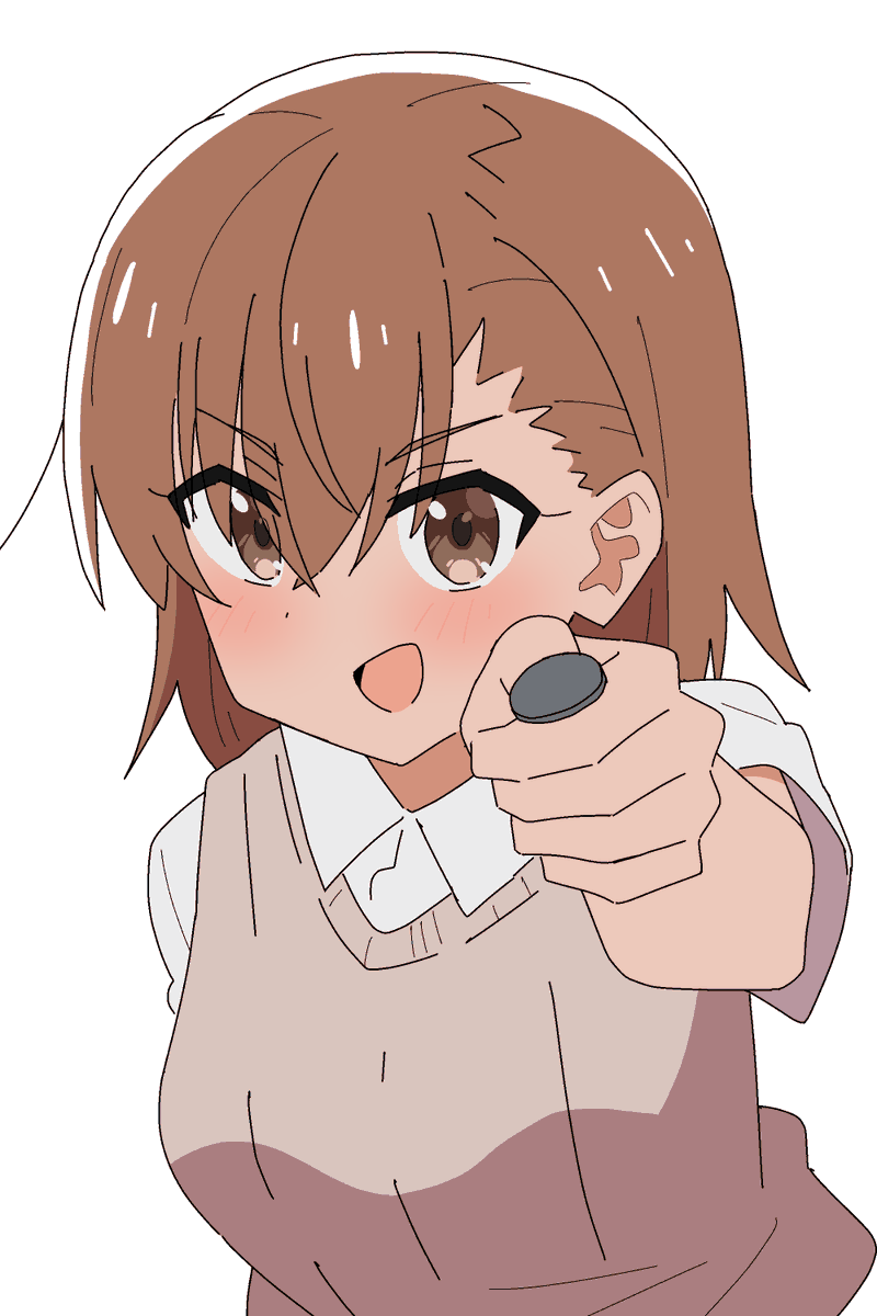 misaka mikoto 1girl coin tokiwadai school uniform solo brown hair brown eyes sweater vest  illustration images