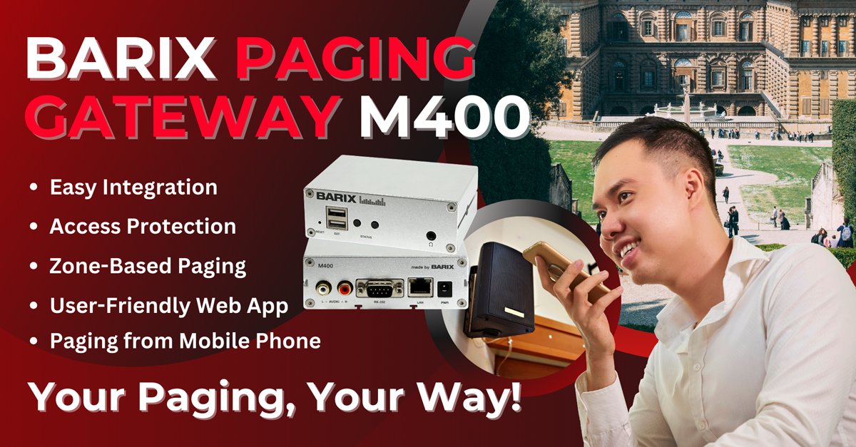 BarixAG's tweet image. 🔊 Unlocking Possibilities with Barix Paging Gateway M400
Where do you see the immense potential of the Barix Paging Gateway M400?
Tell us how and where you've applied this solution. Your experiences and insights can inspire others and help us shape the future.
#paging