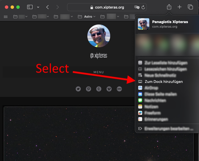 xipteras's tweet image. 🍎 #macOS14 tip of the day: 

To make your X/Twitter site look like an app on Apple computer running MacOS v14, navigate to your X site via the Safari browser and select &quot;Share &amp;gt; Add to Dock&quot;. 🙂👌