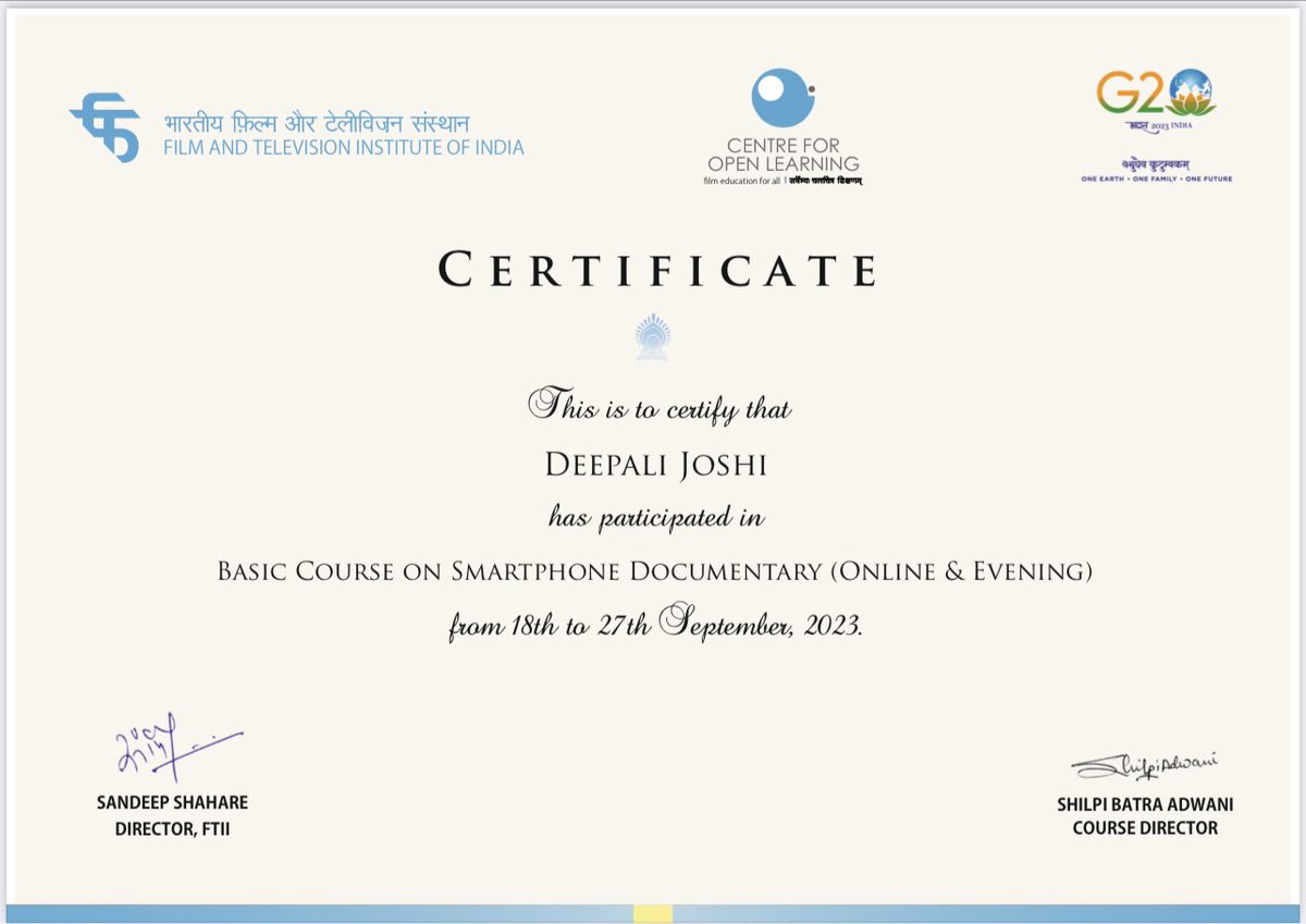 Deepali_Joshi's tweet photo. Happy to have attended this course which made me actually pick up the camera and start filming! Hoping to continue, and improve with time… https://t.co/scRPpgC3aP