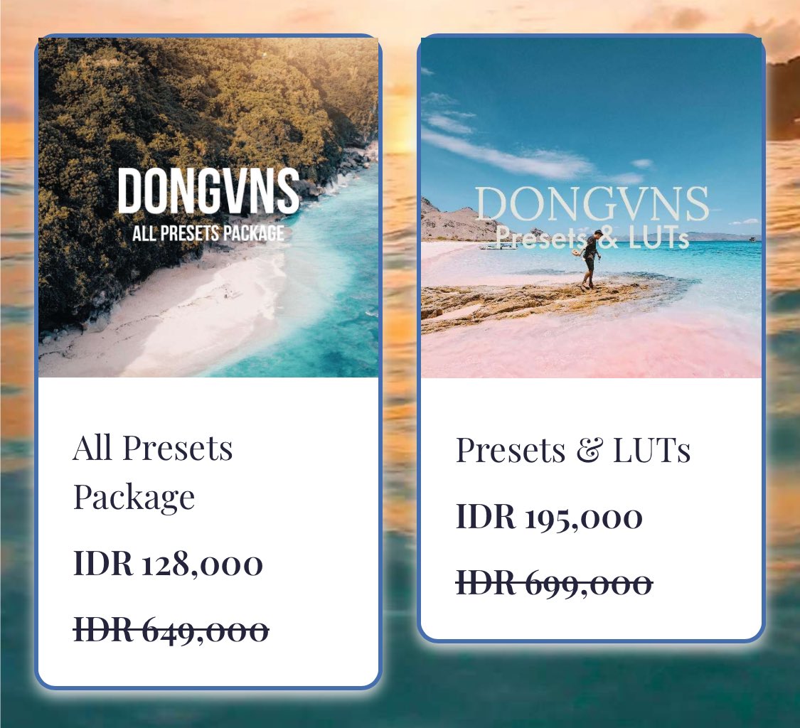 Karna bulan ini bulan kelahiran gua dan di bulan ini umur gua 28 tahun, semua presets Lightroom gua bisa kalian beli dengan harga 128rb aja gaes!

YAK. SEMUA. Total 100+ presets dengan berbagai edisi yg beda2.

Cus langsung beli di lynk.id/dongvns