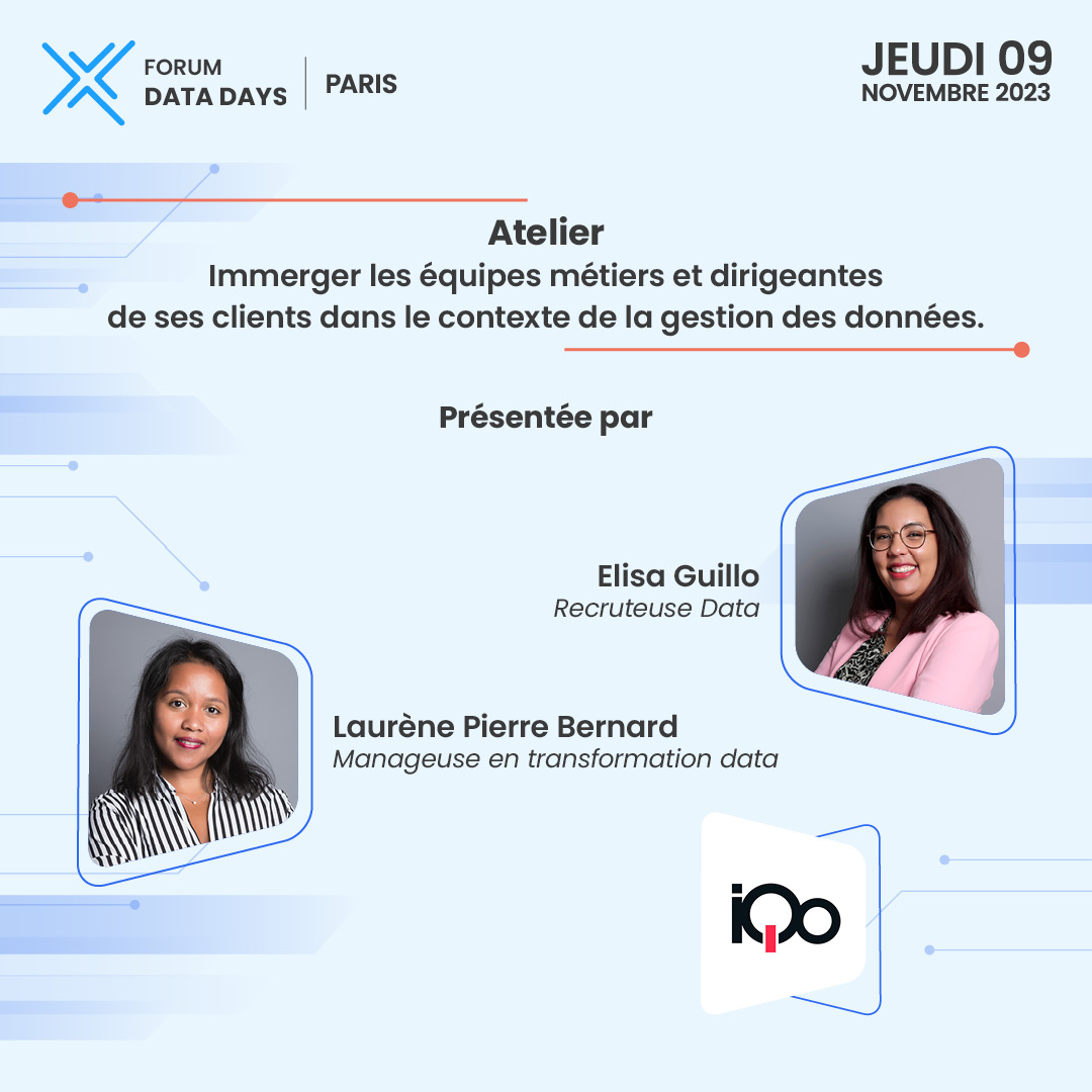 ForumDataDays's tweet image. Participez à l&apos;atelier IQO sur le thème &quot;Immerger les équipes métiers et dirigeantes de ses clients dans le contexte de la gestion des données&quot;.

Inscription sur forms.gle/hFLopna8Lq3zFD…