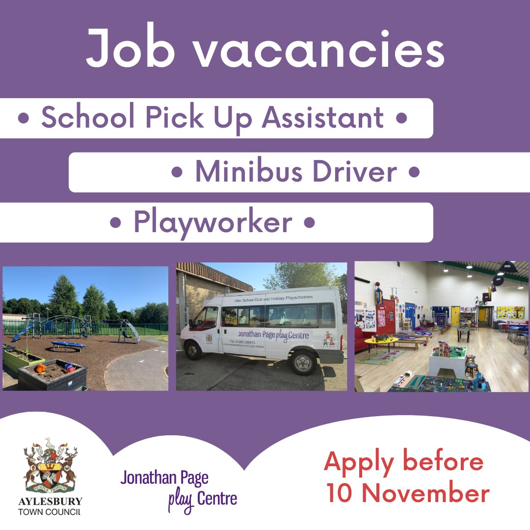 #JobVacancies at Jonathan Page Play Centre 

The Play Centre welcomes children aged 4-13 years at their After School Club and Holiday Playschemes. The friendly team look forward to welcoming you.

bit.ly/ATCVacancies

Applications close 10 November. #AylesburyJobs